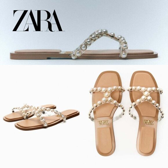 ZARA PEARLY VINYL SANDALS FLATS - Picture 8 of 8